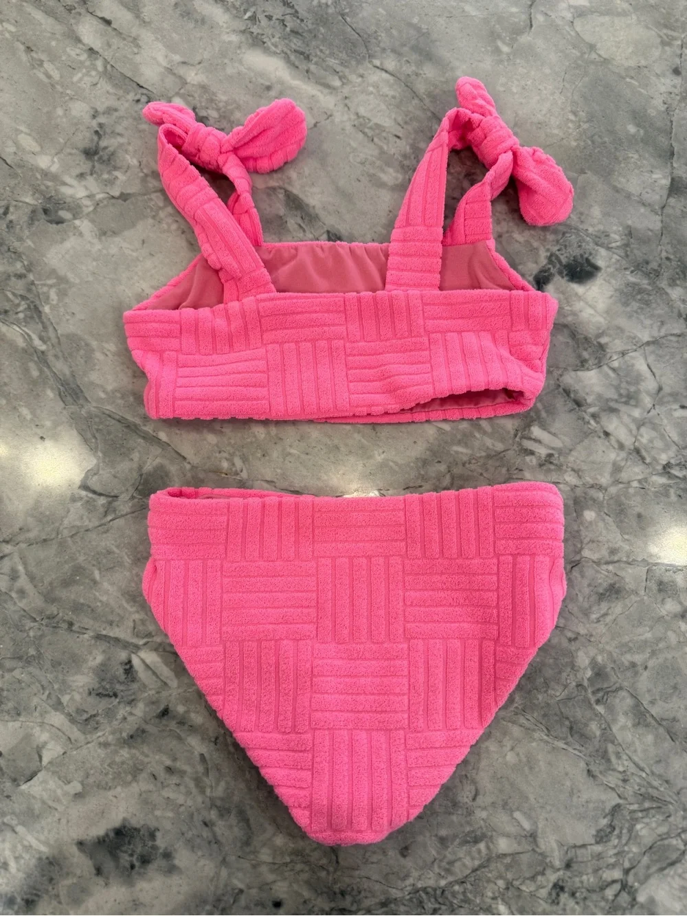 Beach Riot Girls' Pink Textured Two-Piece Swim Set Size 3/4
